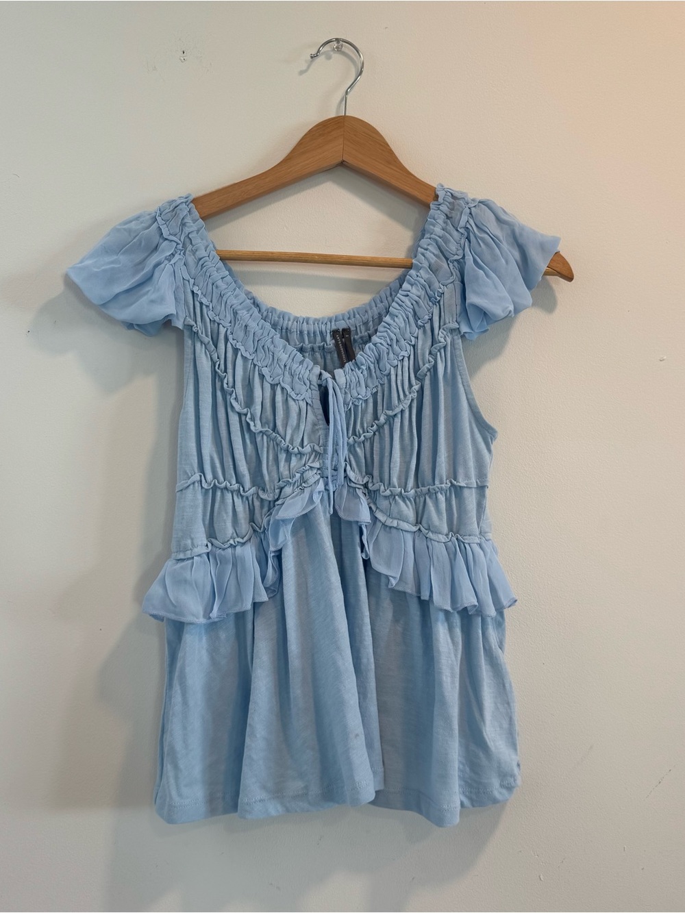 Anthropologie Light Blue Ruffle Top